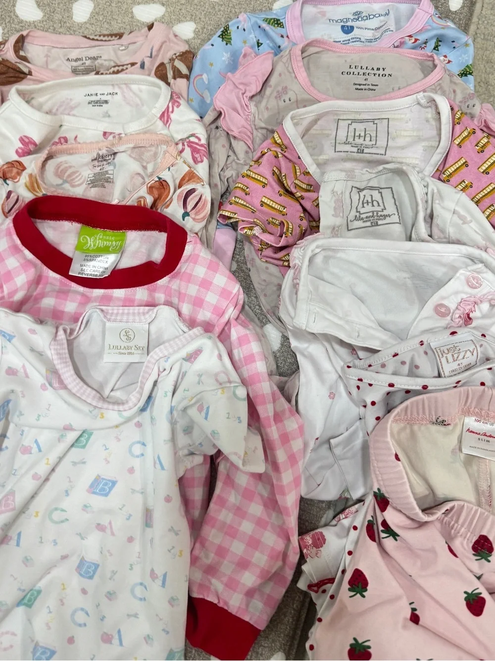 Lot of 19 Pima Pajamas set toddler girl tee pants nightgown santa pumpkins dress